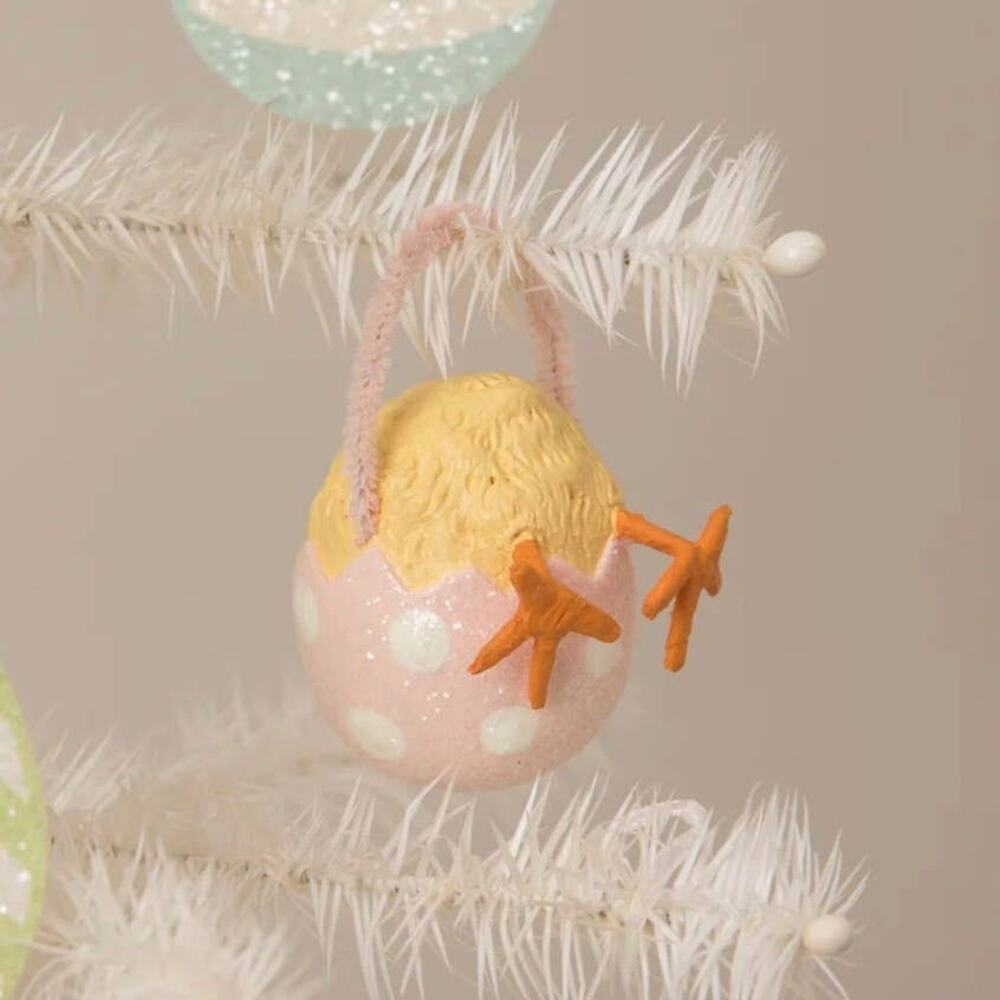 New Bethany Lowe Chickie Tail Egg Ornament Pink Easter Chick In Polka Dot Egg